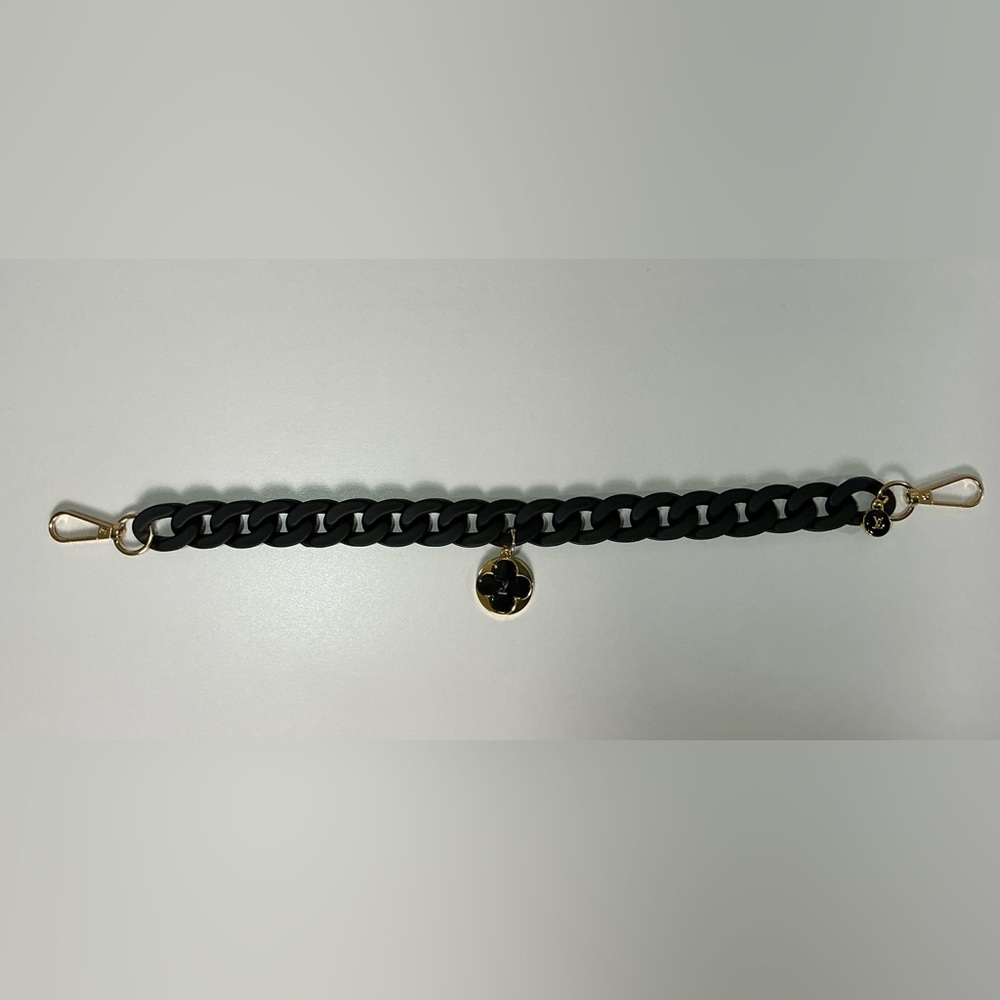 Louis Vuitton Black Resin Chain Bag Charm Top Handle Extender Black Gold Fleur - Picture 7 of 9